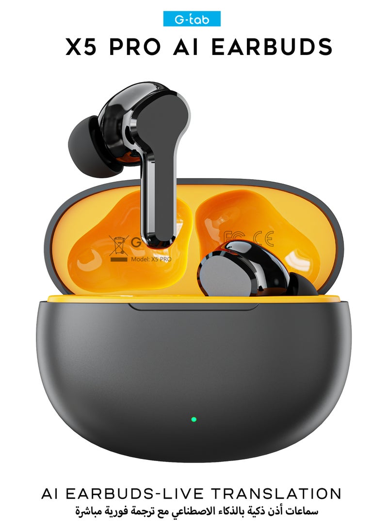 G-TAB X5 Pro AI Bluetooth Earbuds with AI Noise Cancellation & Live Translation 40H Long Battery life Touch Control ,AI Clear Calls, In-Ear Wireless Earphones — Black - Image 1