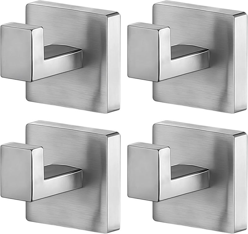 Wall Mounted Rack Set 4 Pcs Brushed Stainless Steel Towel Hooks Bathroom Kitchen Storage - Image 1