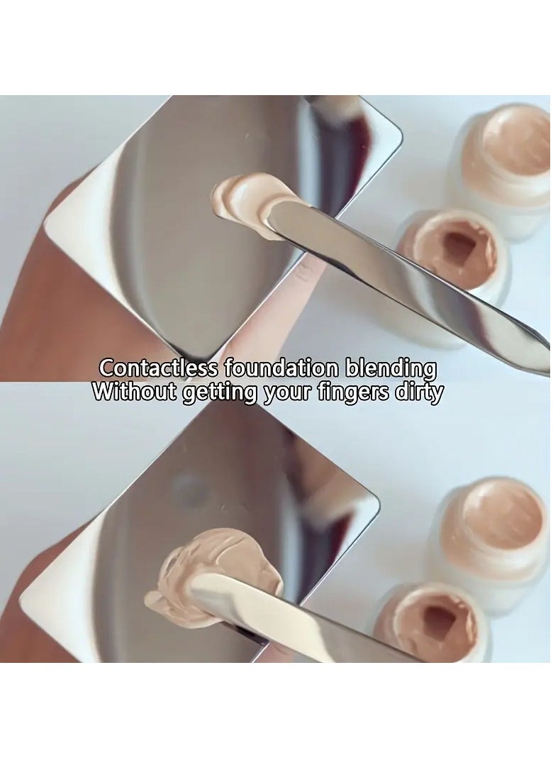 LANGMANNI 2pcs Professional Makeup Foundation Mixing Palette Set with Stainless Steel Spatula & Ringed Palette - Ideal for Blending & Applying Foundation, Perfect for Artists  - Image 2
