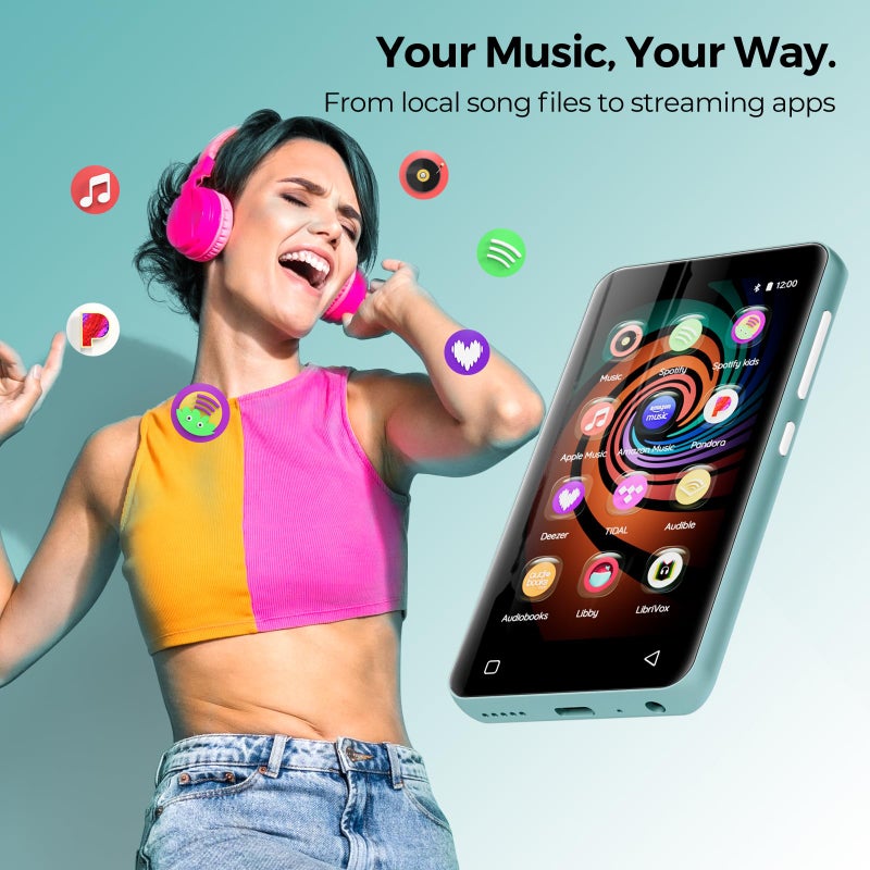 innioasis مشغل MP3 بسعة 160 جيجابايت مع بلوتوث وواي فاي، مشغل MP3 MP4 من innioasis للأطفال مع سبوتيفاي، أمازون ميوزيك، أوديبل، ليبي، مشغل موسيقى يعمل بنظام أندرويد بشاشة تعمل باللمس 4.0" مع مكبر صوت، يدعم حتى 1 تيرابايت (أزرق جليدي)  - Image 2
