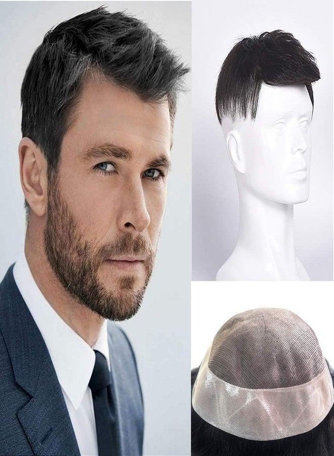 Glorious Hub PREMIUM Mono Hair Patch | 100% Silky and Soft Human Hair Wig | Original for Men Undetectable, Natural Looking and Lightweight Men's System | Fix With Tape, Clips or Glue | (Black, 10x7) - Image 1