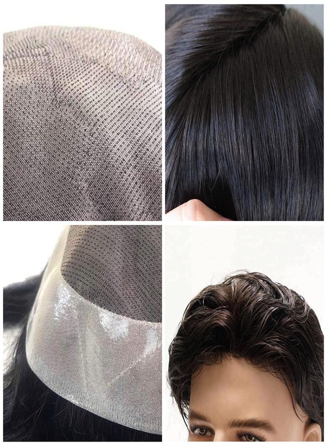 Glorious Hub PREMIUM Mono Hair Patch | 100% Silky and Soft Human Hair Wig | Original for Men Undetectable, Natural Looking and Lightweight Men's System | Fix With Tape, Clips or Glue | (Black, 10x7) - Image 2