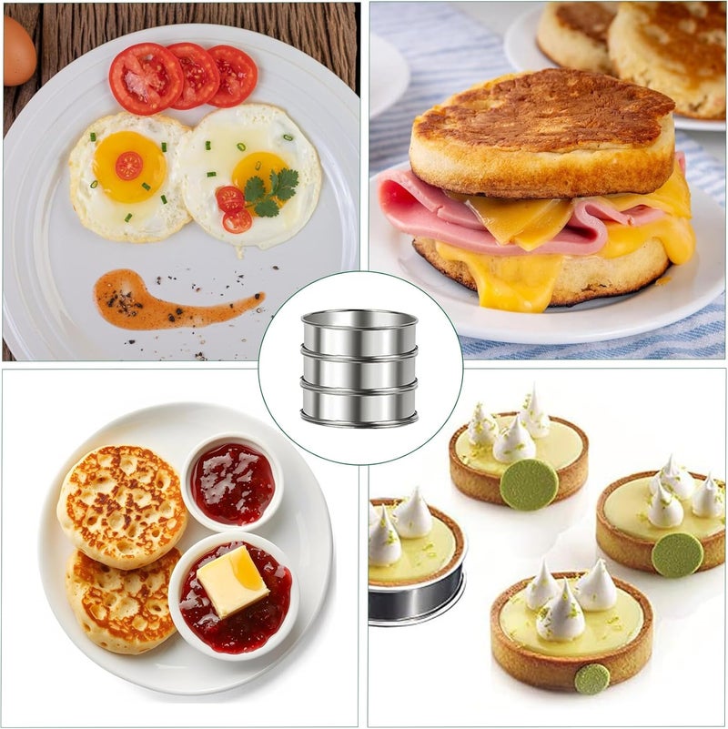 Uncle Jack 10 Pcs English Muffin Rings, 3.14inch Stainless Steel Crumpet Rings, Double Rolled, Nonstick, for Frying Eggs, Kitchen Baking, Crumpets Baking, Silver - Image 2