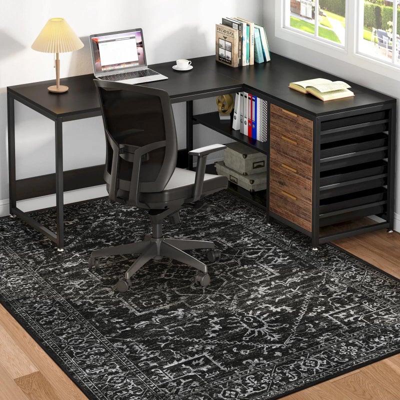 QQpony Chair Mat for Hard Floors, QQpony 60" x 48" Office Chair Mat for Hard Surface, Area Rug for Living Room, Protector Floor Rug Mat for Home Office (Black) - Image 1