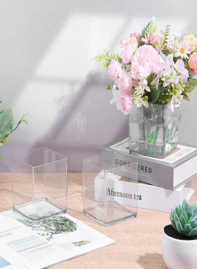 Yolev 12 Pcs Clear Square Vases Acrylic for Centerpieces-4'' x 4'' Cube Square Flower Vase Bulk, Plastic Vases Container for Flowers Centerpieces Office Home Table Wedding Floral Plant - Image 5