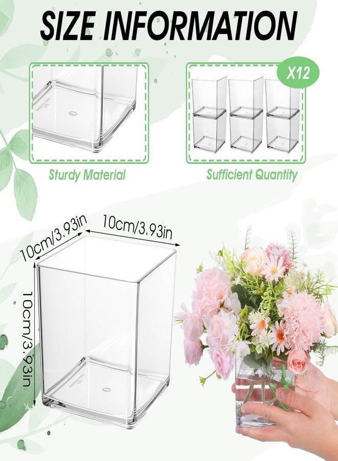 Yolev 12 Pcs Clear Square Vases Acrylic for Centerpieces-4'' x 4'' Cube Square Flower Vase Bulk, Plastic Vases Container for Flowers Centerpieces Office Home Table Wedding Floral Plant - Image 2