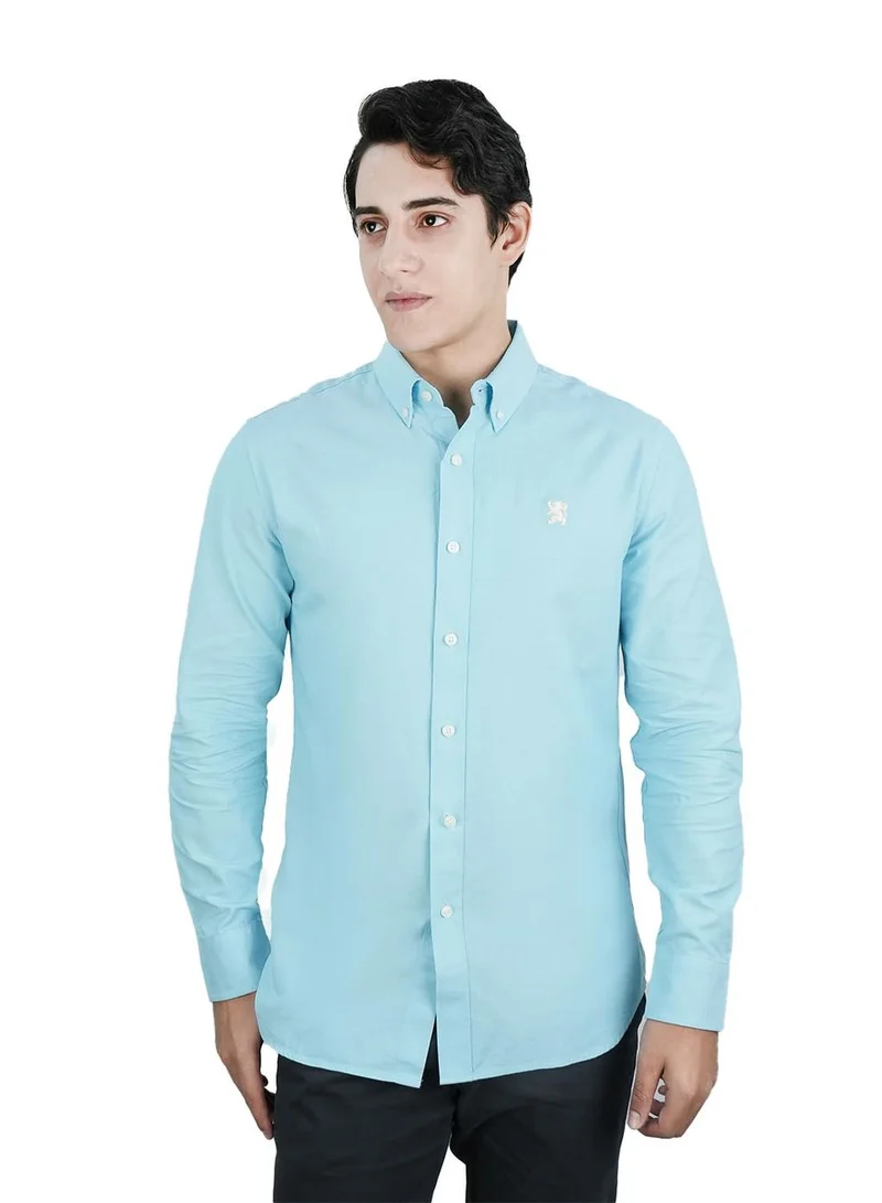 GIORDANO Men's Cotton Oxford Shirt - Small Lion Embroidery, Slim Fit, Full Button