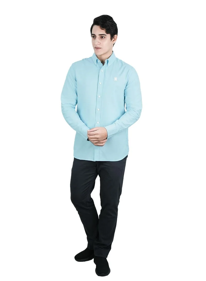 GIORDANO Men's Cotton Oxford Shirt - Small Lion Embroidery, Slim Fit, Full Button