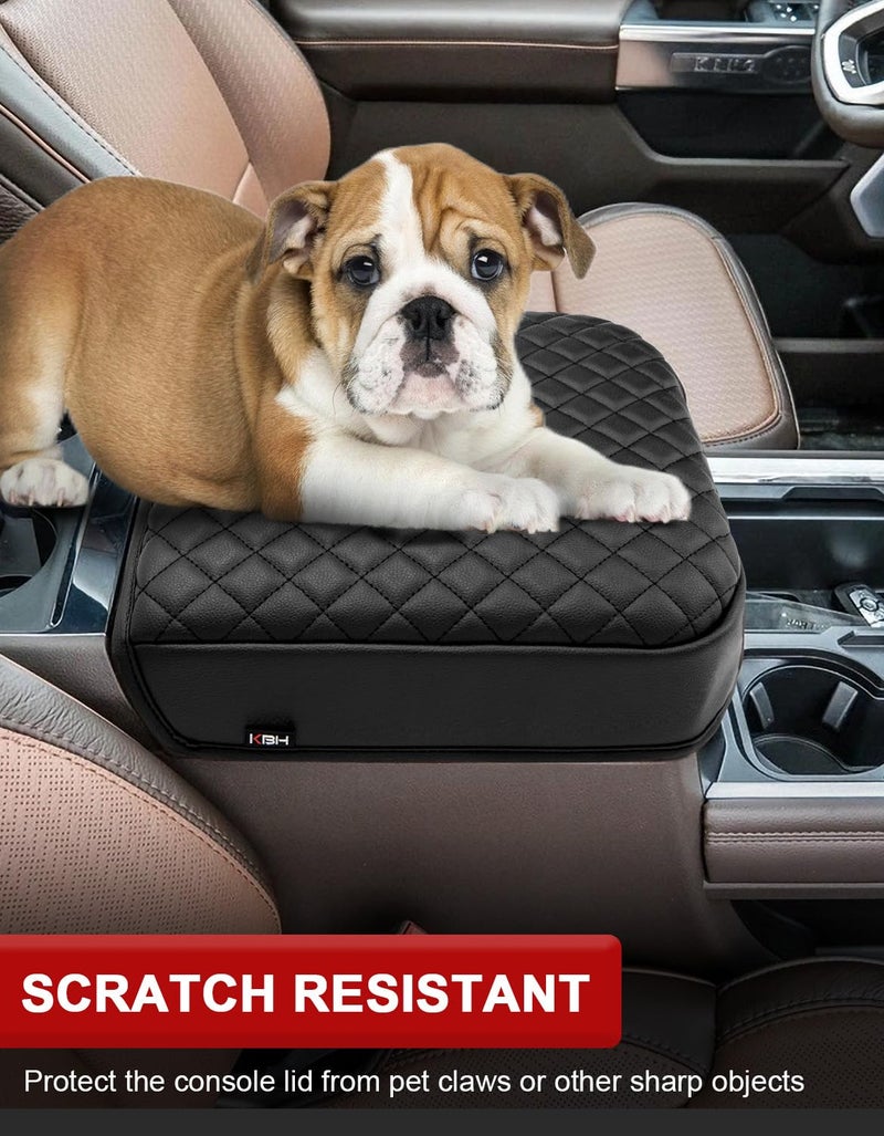 KBH Center Console Armrest Cover for 2023 2024 2025 2026 Ford F250 F350 F450 F550 Super Duty, Vinyl Leather Trim, Arm Rest Lid Cushion Protector, Anti-Scratch, Black (Fits Bucket Seat Console Only) - Image 3