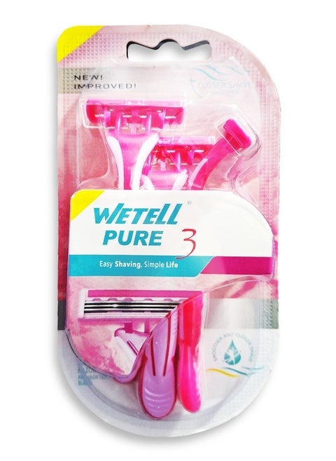 PURE 3 Women's Razor for Perfect Smoothness - 3 precision blades for longer-lasting results, a moisturizing strip enriched with aloe vera and vitamin E for a smooth shave without irritation, and an ergonomic design that moves smoothly with the curves of the body for a comfortable, closer, and smoother shave every time
