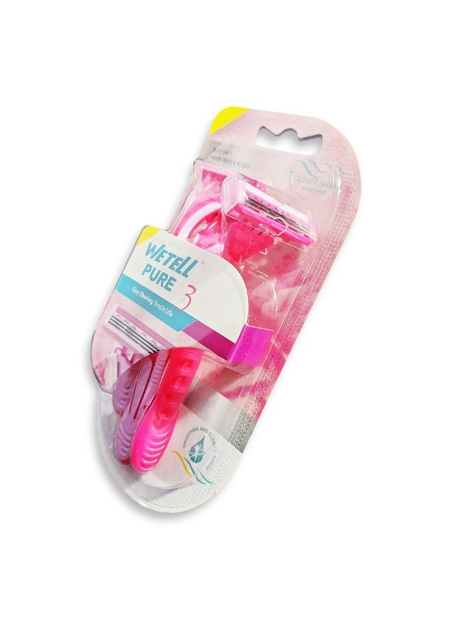 PURE 3 Women's Razor for Perfect Smoothness - 3 precision blades for longer-lasting results, a moisturizing strip enriched with aloe vera and vitamin E for a smooth shave without irritation, and an ergonomic design that moves smoothly with the curves of the body for a comfortable, closer, and smoother shave every time
