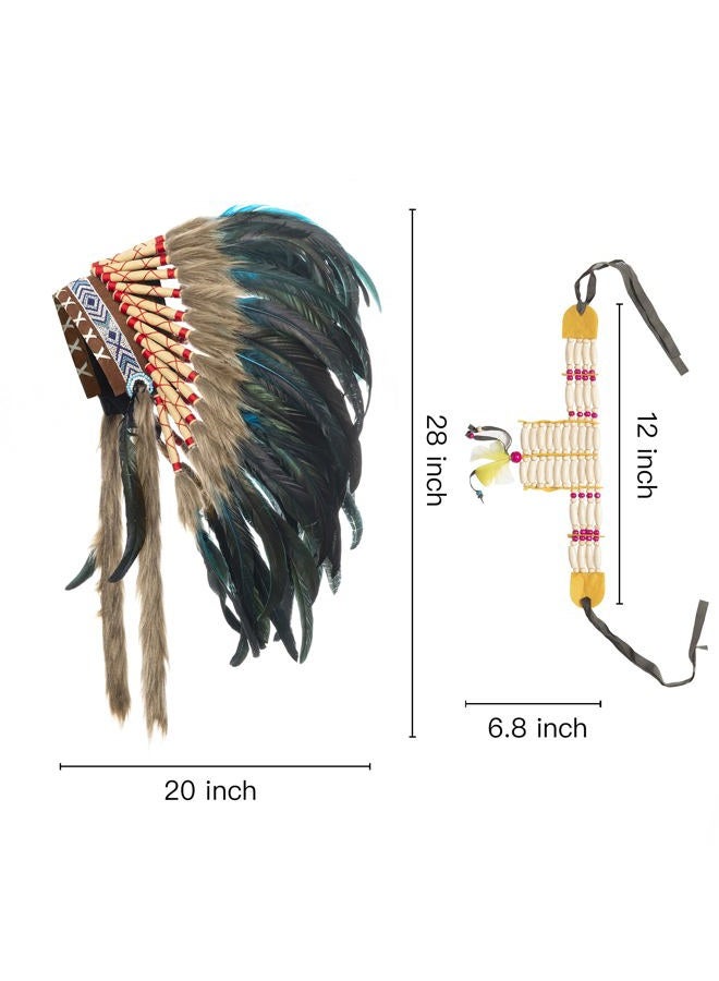 Ballinger Medium Native American Headdress Medium Feather Headdress and Choker for Men and Women, Halloween, Carnival, Decor, Role Play, and Costume Parties - Image 5