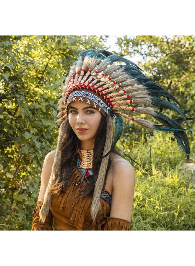 Ballinger Medium Native American Headdress Medium Feather Headdress and Choker for Men and Women, Halloween, Carnival, Decor, Role Play, and Costume Parties - Image 2