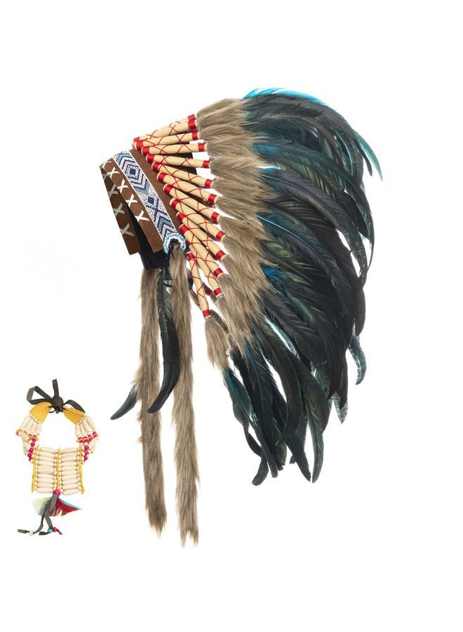 Ballinger Medium Native American Headdress Medium Feather Headdress and Choker for Men and Women, Halloween, Carnival, Decor, Role Play, and Costume Parties - Image 1