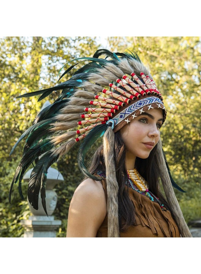Ballinger Medium Native American Headdress Medium Feather Headdress and Choker for Men and Women, Halloween, Carnival, Decor, Role Play, and Costume Parties - Image 3