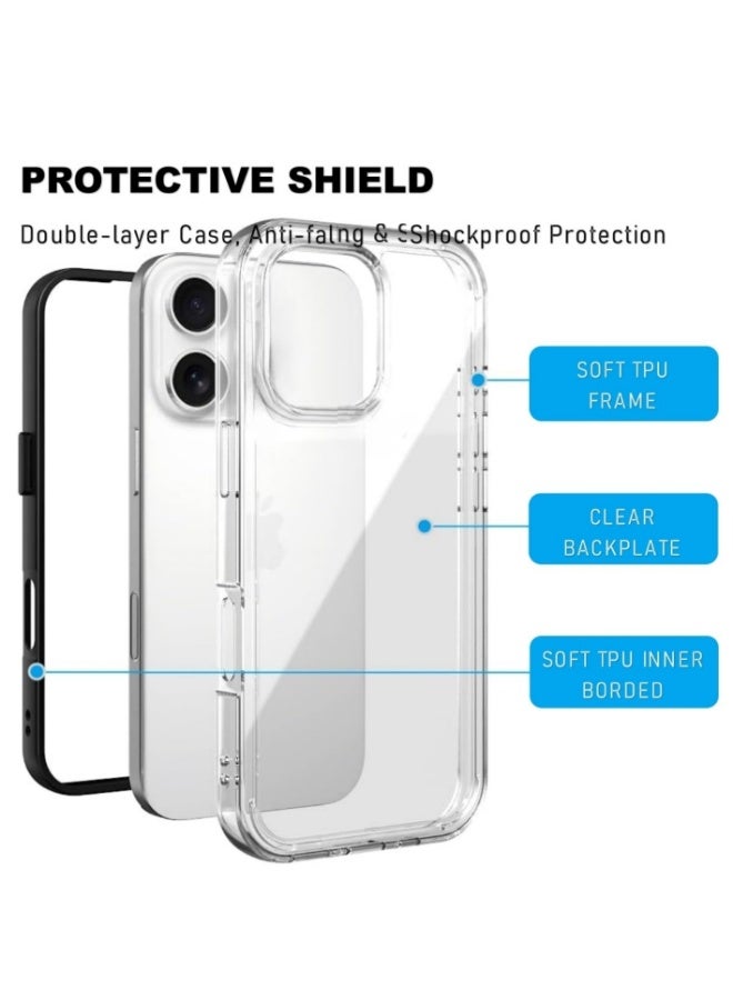 Clear Color Case for iPhone 16 – Shockproof Soft TPU Bumper Frame with Flexible Transparent Back, Aesthetic Crystle Pastel Design, Stylish Phone protector for girls (Currant Black) - Image 3