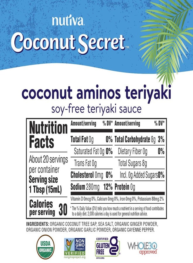 Nutiva Coconut Secret Coconut Aminos Teriyaki Sauce - 10 fl oz - Low Sodium Soy-Free Teriyaki Alternative, Low Glycemic - Organic, Vegan, Non-GMO, Gluten-Free, Kosher - 20 Servings - Image 5