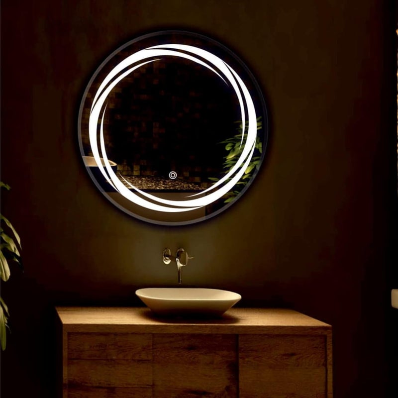 PRINCE ART LED Mirror Glass for Bathroom Wall Decorative Home Decor Mirror for Bedroom Living Room Drawing Room Hall Makeup Room and Washbasin Size 24x24 Round HD11 - Image 2