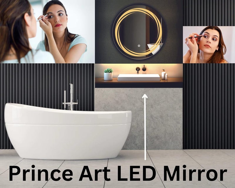 PRINCE ART LED Mirror Glass for Bathroom Wall Decorative Home Decor Mirror for Bedroom Living Room Drawing Room Hall Makeup Room and Washbasin Size 24x24 Round HD11 - Image 3