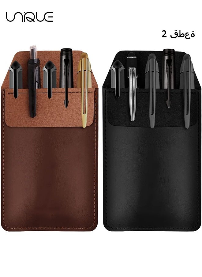 Unique - Pocket Protector - 2 Pcs PU Leather Pocket Pencil Holder Organization Bag - For Shirt/Lab Coat/Pants/Pen Case Multifunctional Pencil Bag Accommodates Pen/Note Card - Brown/Black - Image 1