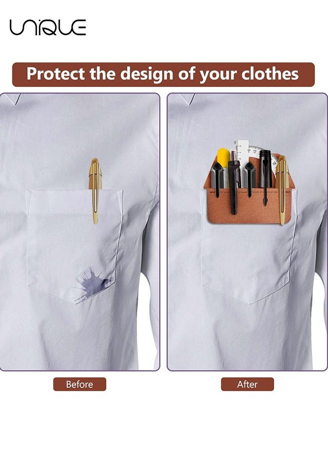 Unique - Pocket Protector - 2 Pcs PU Leather Pocket Pencil Holder Organization Bag - For Shirt/Lab Coat/Pants/Pen Case Multifunctional Pencil Bag Accommodates Pen/Note Card - Brown/Black - Image 1