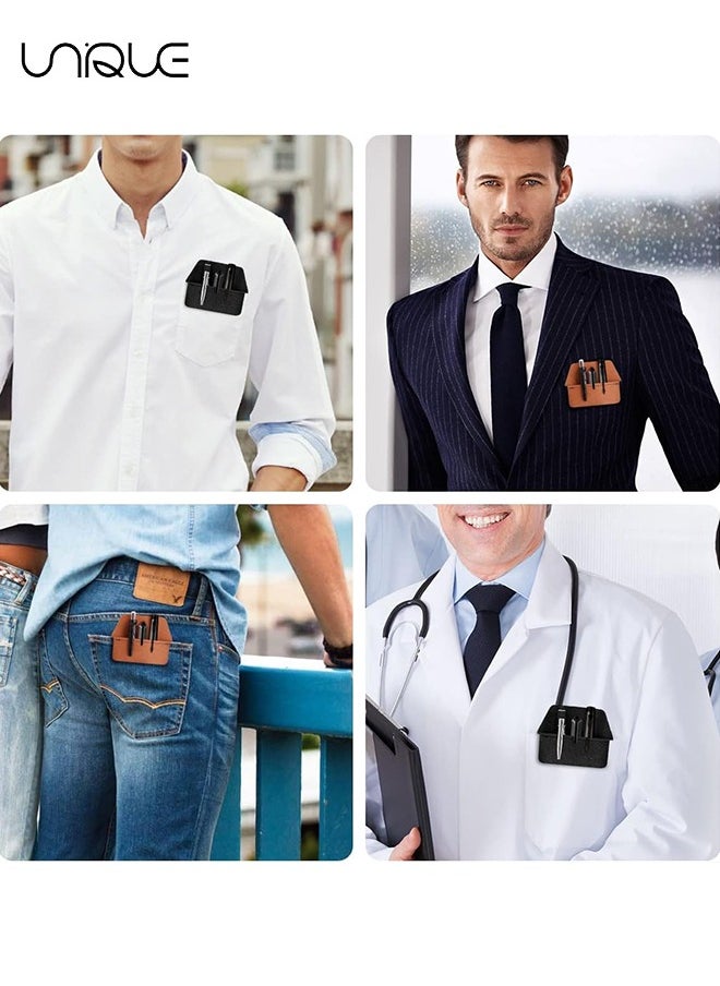 Unique - Pocket Protector - 2 Pcs PU Leather Pocket Pencil Holder Organization Bag - For Shirt/Lab Coat/Pants/Pen Case Multifunctional Pencil Bag Accommodates Pen/Note Card - Brown/Black - Image 1