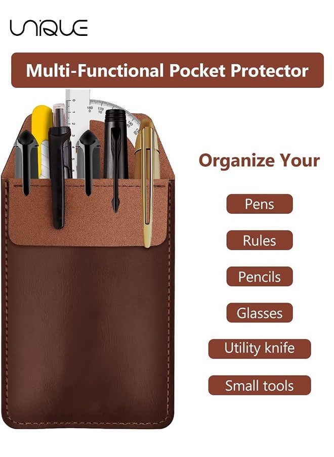 Unique - Pocket Protector - 2 Pcs PU Leather Pocket Pencil Holder Organization Bag - For Shirt/Lab Coat/Pants/Pen Case Multifunctional Pencil Bag Accommodates Pen/Note Card - Brown/Black - Image 1