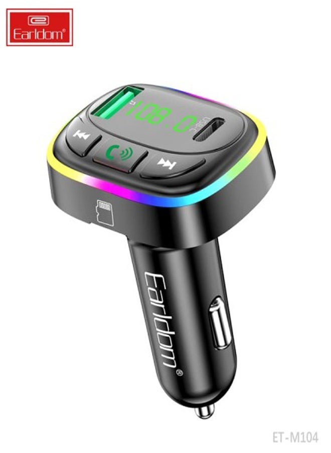 أيرلدوم جهاز إرسال FM لاسلكي من أيرلدم وشاحن سيارة مع 7 مصابيح RGB ملونة، طاقة فلاش، شاحن داخل السيارة مع جهاز إرسال FM، ومنافذ USB ومنفذ Type-C 3.1A، يدعم أوضاع تشغيل BT وUSB وTF.  - Image 1