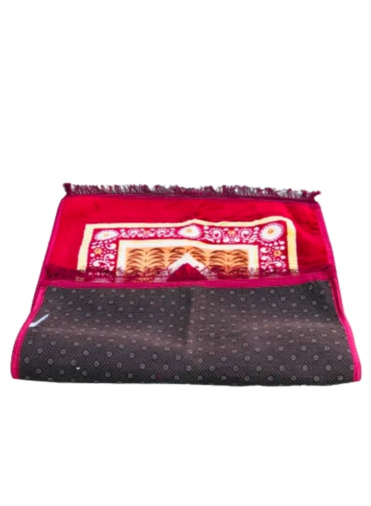Vitacelli Anti-Slip Velvet Top Prayer Mat Maroon Red  - Image 2