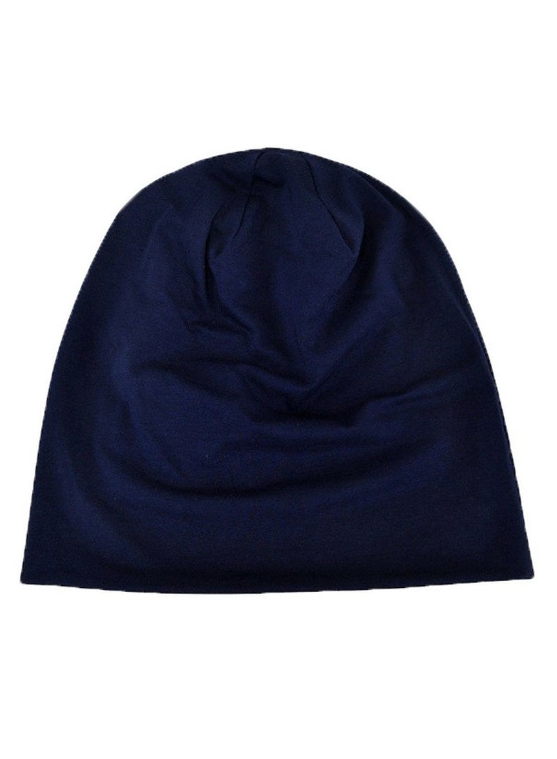 Infinity Scarf Headwear Cap Solid Color Thickened Plush Beanie Hat Navy Blue  - Image 1