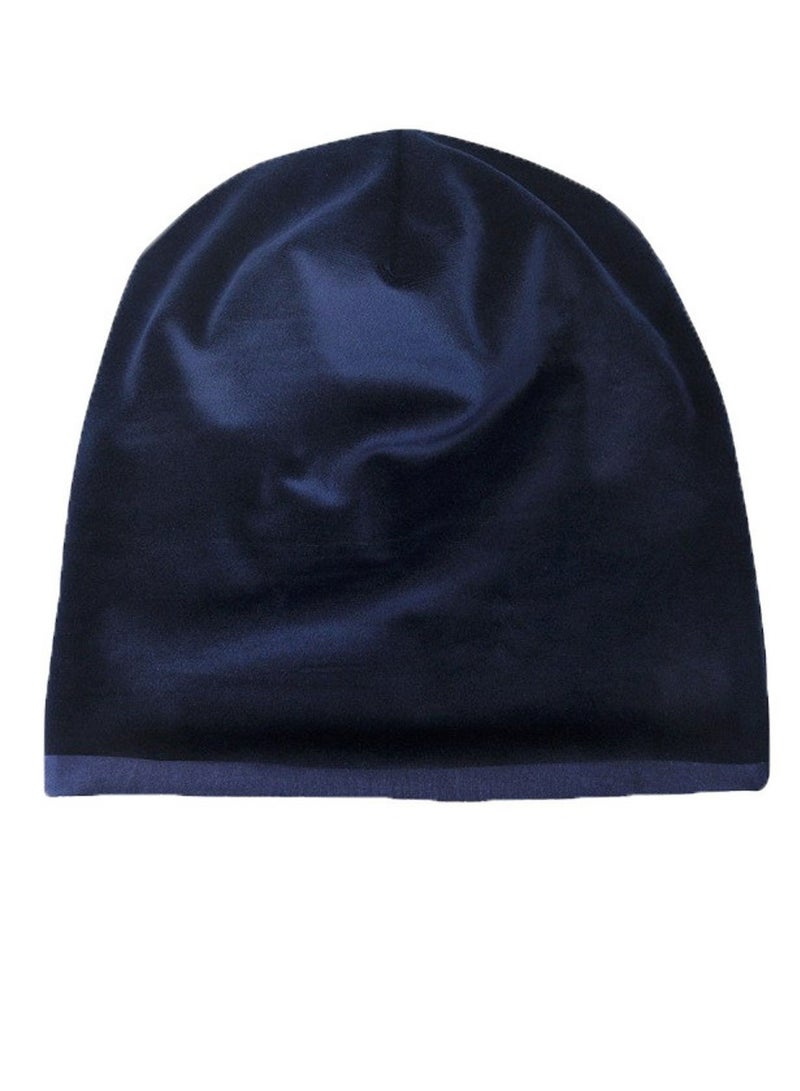 Infinity Scarf Headwear Cap Solid Color Thickened Plush Beanie Hat Navy Blue  - Image 2