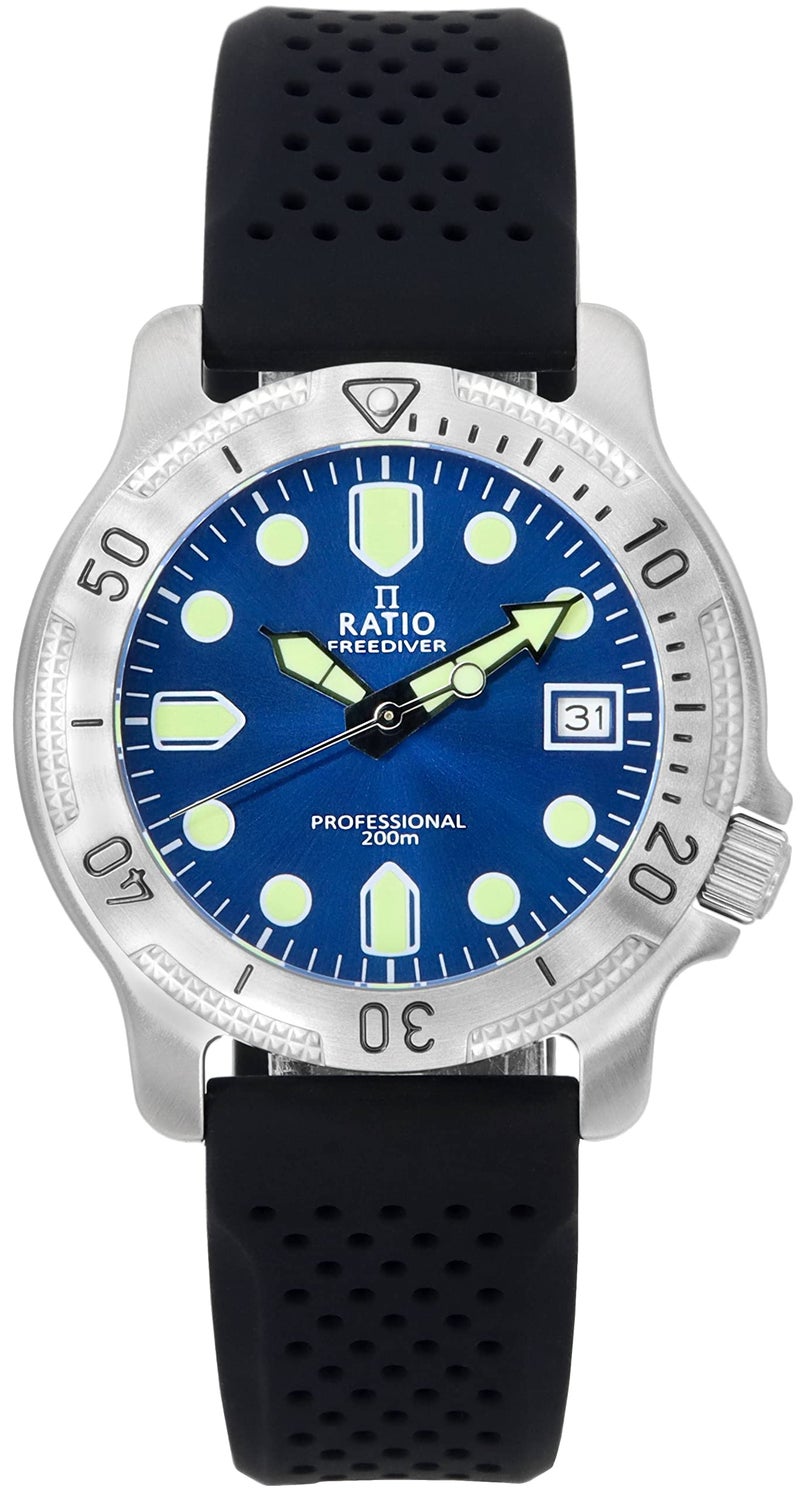 RATIO FreeDiver Professional Diver Watch Sapphire Crystal Quartz Dive Watch 200M for Men (Blue) - Image 1