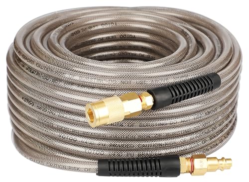 YOTOO Reinforced Polyurethane Air Hose 1/4" Inner Diameter by 100' Long, Flexible, Heavy Duty Air Compressor Hose with Bend Restrictor, 1/4" Swivel Industrial Quick Coupler and Plug, Gray - Image 1