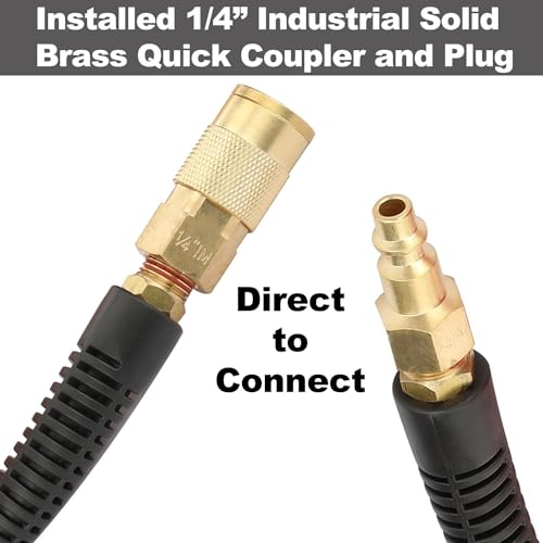 YOTOO Reinforced Polyurethane Air Hose 1/4" Inner Diameter by 100' Long, Flexible, Heavy Duty Air Compressor Hose with Bend Restrictor, 1/4" Swivel Industrial Quick Coupler and Plug, Gray - Image 4