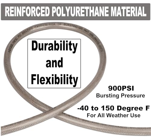 YOTOO Reinforced Polyurethane Air Hose 1/4" Inner Diameter by 100' Long, Flexible, Heavy Duty Air Compressor Hose with Bend Restrictor, 1/4" Swivel Industrial Quick Coupler and Plug, Gray - Image 2