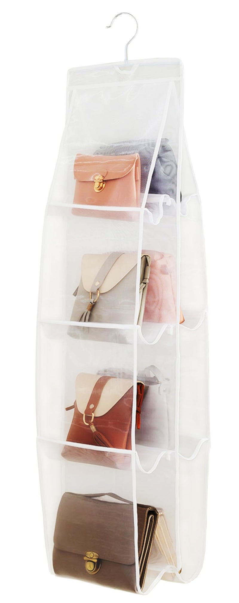AARAINBOW Hanging Handbag Organizer for Closet 8Pocket Purse Storage Holder SpaceSaving Wardrobe Organizer for Women 445 L x 135 W AWhite