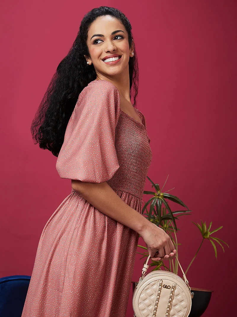 جلو باص فستان جلابيه نسائي مطبوع برسومات تجريدية من جلوبس