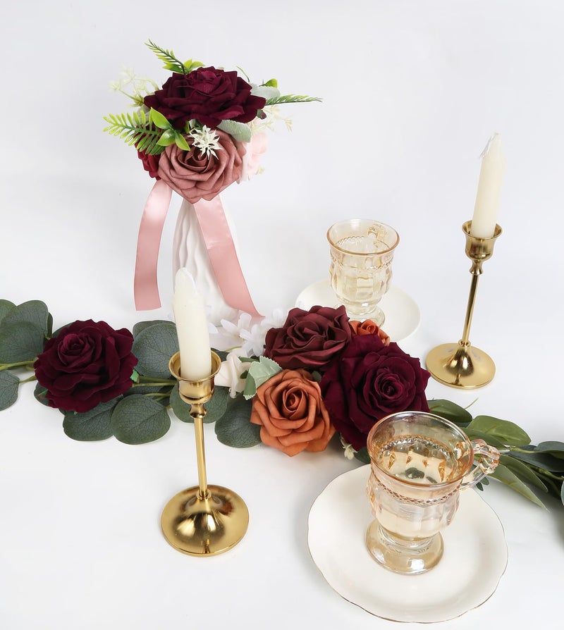 INSUNSIX Burgundy Roses 16pcs Artificial Velvet Roses Maroon Flowers 4.3" Burgundy Fake Flowers Dark Red Roses for Wedding Bouquet Flowers for Floral Centerpieces Home Party Decor (Burgundy) - Image 4