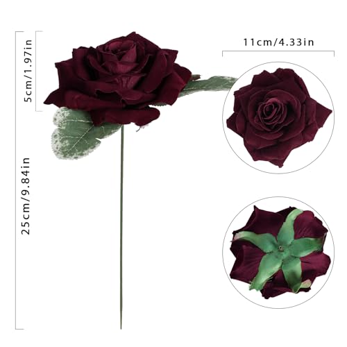 INSUNSIX Burgundy Roses 16pcs Artificial Velvet Roses Maroon Flowers 4.3" Burgundy Fake Flowers Dark Red Roses for Wedding Bouquet Flowers for Floral Centerpieces Home Party Decor (Burgundy) - Image 3