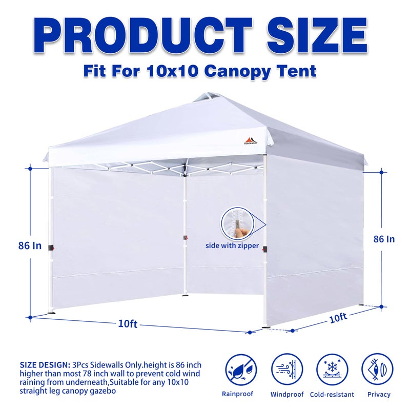 SCOCANOPY Sidewalls for 10x10 Canopy Frame, 3 Pack SunWalls Only,White - Image 2