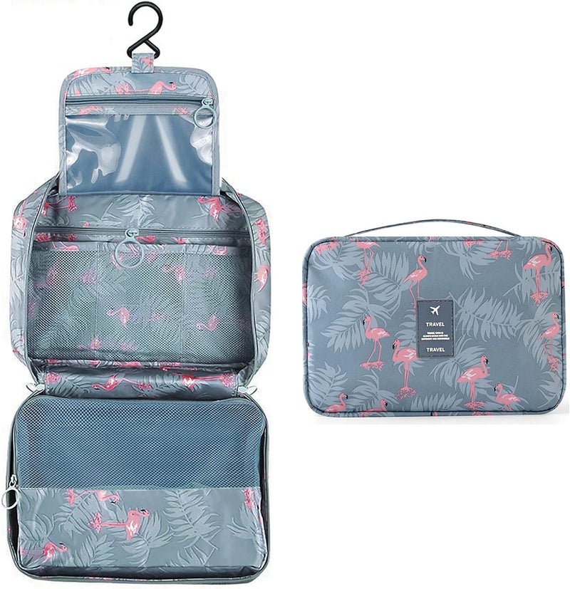 STESHWK Portable Cosmetic Makeup Travel Organizer and Women Toiletry Bag with Cosmetic Makeup Pouch for Flamingo Makeup Carry Case Travel Kit for Girl Inner Ware Organizer Blue - Image 1