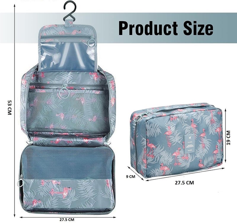 STESHWK Portable Cosmetic Makeup Travel Organizer and Women Toiletry Bag with Cosmetic Makeup Pouch for Flamingo Makeup Carry Case Travel Kit for Girl Inner Ware Organizer Blue - Image 2