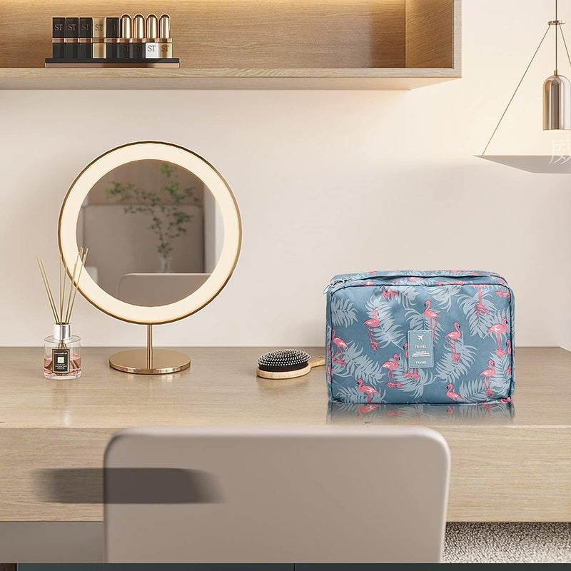 STESHWK Portable Cosmetic Makeup Travel Organizer and Women Toiletry Bag with Cosmetic Makeup Pouch for Flamingo Makeup Carry Case Travel Kit for Girl Inner Ware Organizer Blue - Image 5