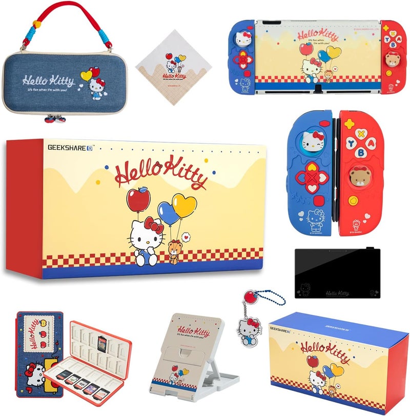 Kuitmor Switch Accessories Bundle for Switch OLED: Carrying Case, Protective Case, Game Card Case, Screen Protector, Playstand, Thumb Grip Caps and More - For Switch OLED - Image 1