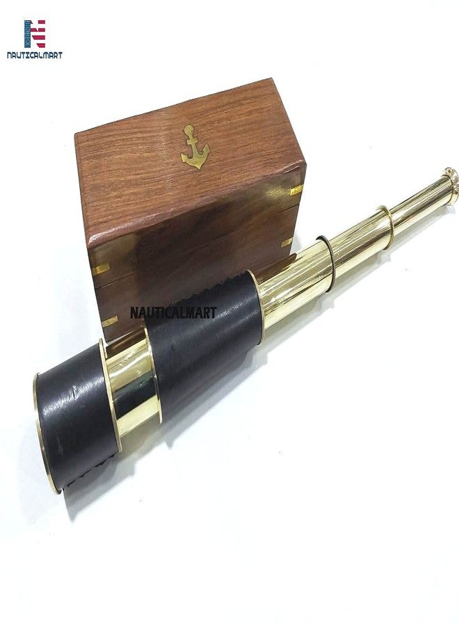 NAUTICALMART Brass Marine Nautical Vintage Telescope 18" with Leather Accents - Solid and Authentic Collectible Spyglass Look Brass Sea Marine Telescope Home & Office Decor - Image 3