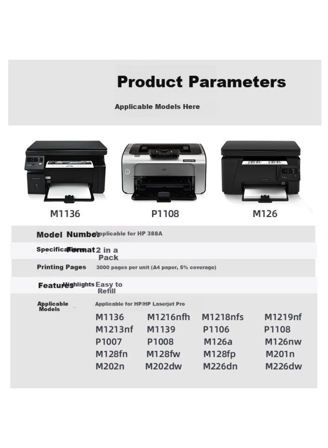 V4Ink Cc388A Toner Cartridge, Refillable, 2-Pack (Compatible With Hp P1108 Toner, M1136 Toner, M128Fn Ink Cartridge, M126A, P1008, M1213Nf Toner) - Image 2