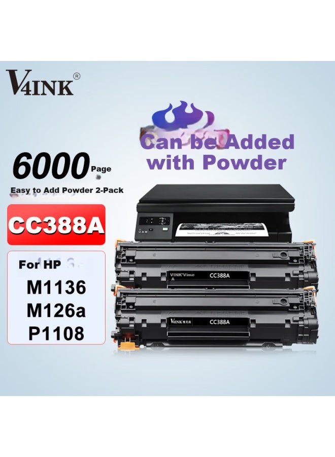 V4Ink Cc388A Toner Cartridge, Refillable, 2-Pack (Compatible With Hp P1108 Toner, M1136 Toner, M128Fn Ink Cartridge, M126A, P1008, M1213Nf Toner) - Image 1
