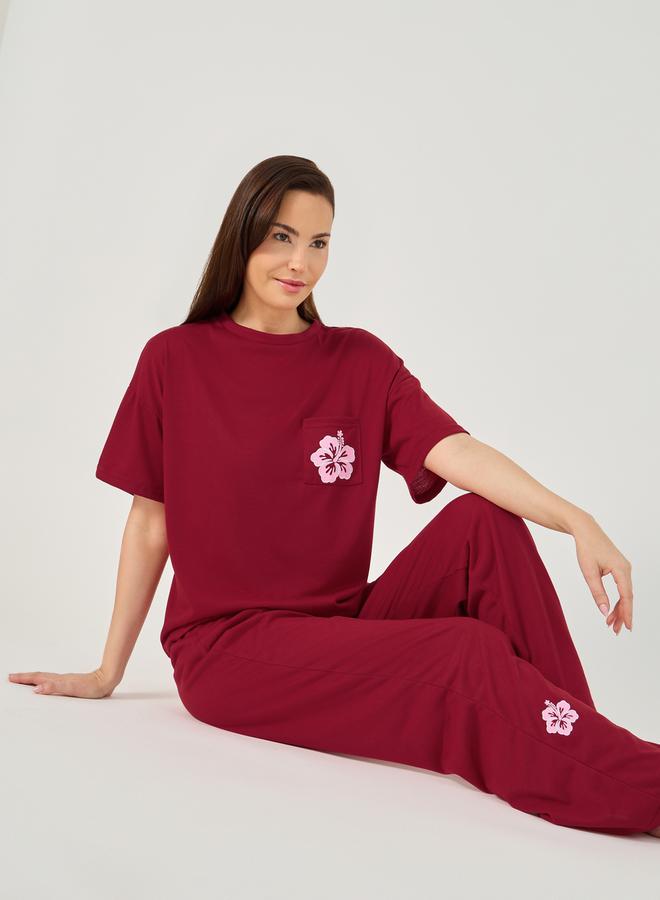 Styli Graphic Print Drop Shoulder T-Shirt and Pyjama Set  - Image 1