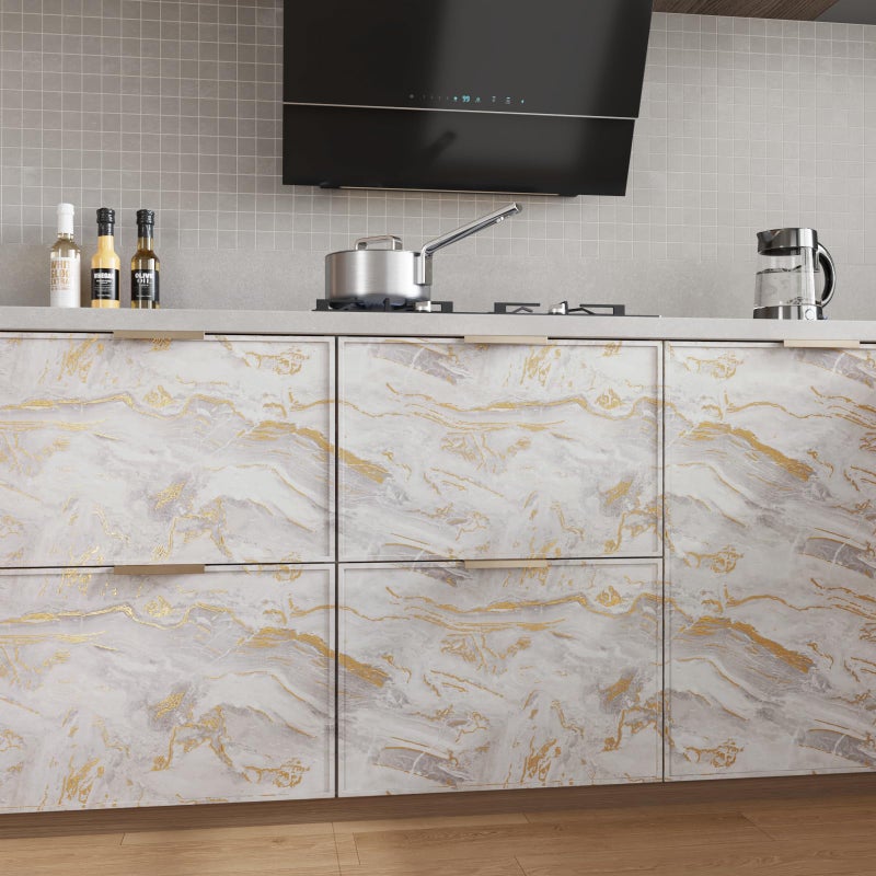 CRE8TIVE Matte Beige Gold Marble Contact Paper Peel and Stick Marble Wallpaper 12"x80" Self Adhesive Countertop Contact Paper Waterproof Removable Vinyl Wrap for Kitchen Bathroom Cabinets Shelf Liners - Image 5