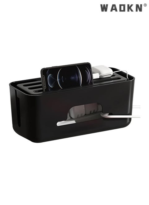 Advanced Cable Management Box Extension, Large Wire Organizer with Slotted Top for Phones and Tablets, Surge Protection for Home and Office, Neat and Safe Power Cord Storage